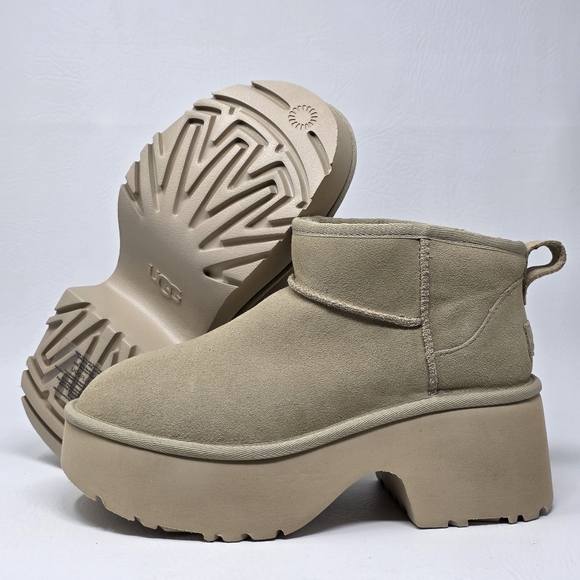 UGG Womens Mini Heights Chestnut Suede Slip On Platform Boots 1158311 Size 8 New - Picture 1 of 12